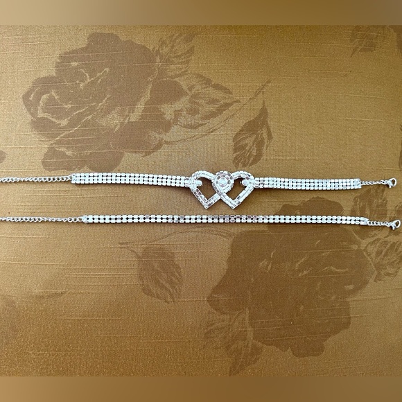 Anklet Set with Silver Rhinestones and Hearts-2 pcs. Set - Picture 5 of 7